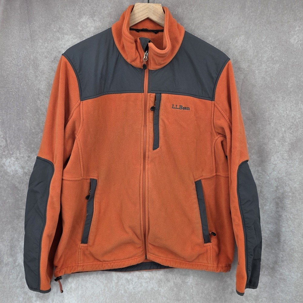 LL Bean Polartec Wind Pro Fleece Jacket Mens Medium Orange Grey Hybrid Full Zip